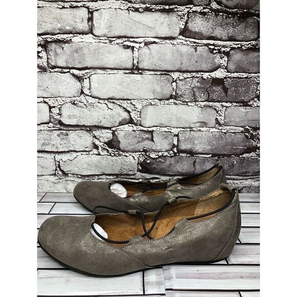 Eurosofft Pewter Shimmer Leather Lace Ballet Flats Shoes Women Sz 11M US/42EU - Picture 1 of 16